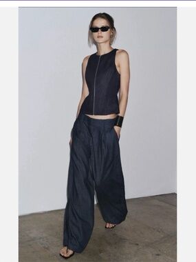 ZARA ZW COLLECTION DENIM WIDE-LEG TROUSERS - Size M